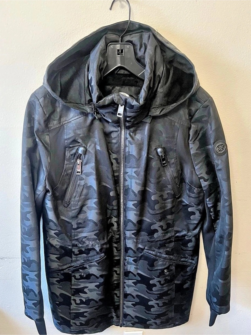 Michael Kors Camo Hooded Jacket in Black Like New